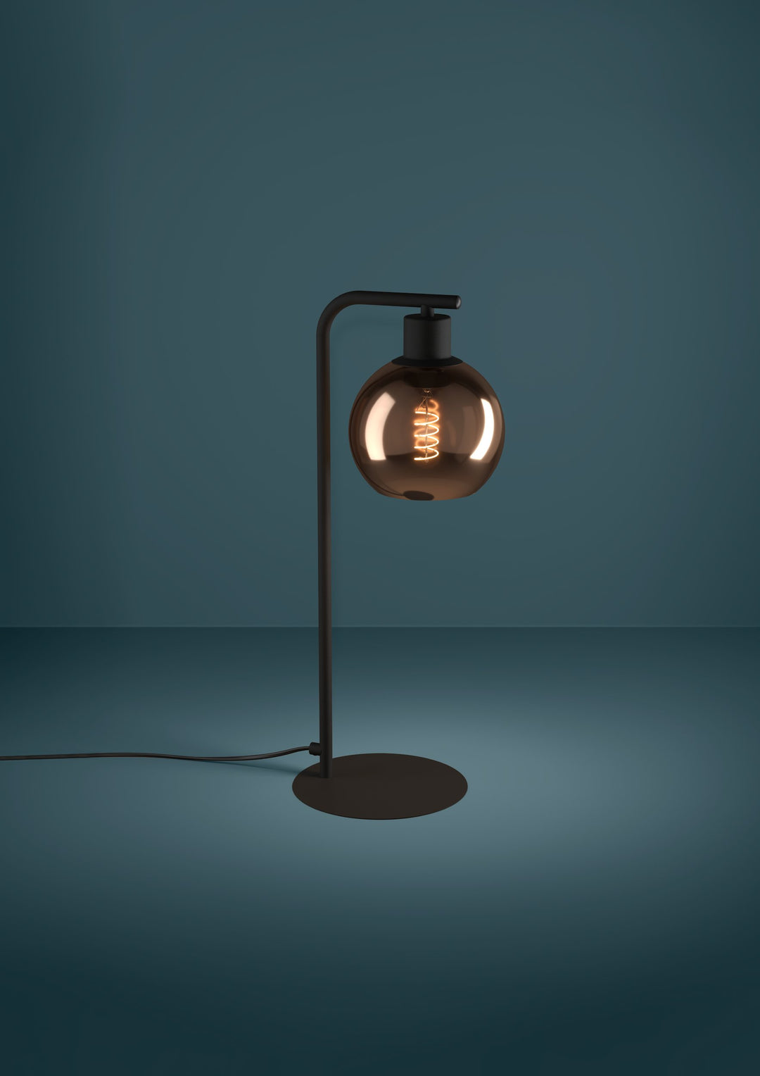 Tischleuchte Cordoba mit Schalter schwarz Glas bedampft kupferfarben 1X40W L:21,5 H:50,5 cm in