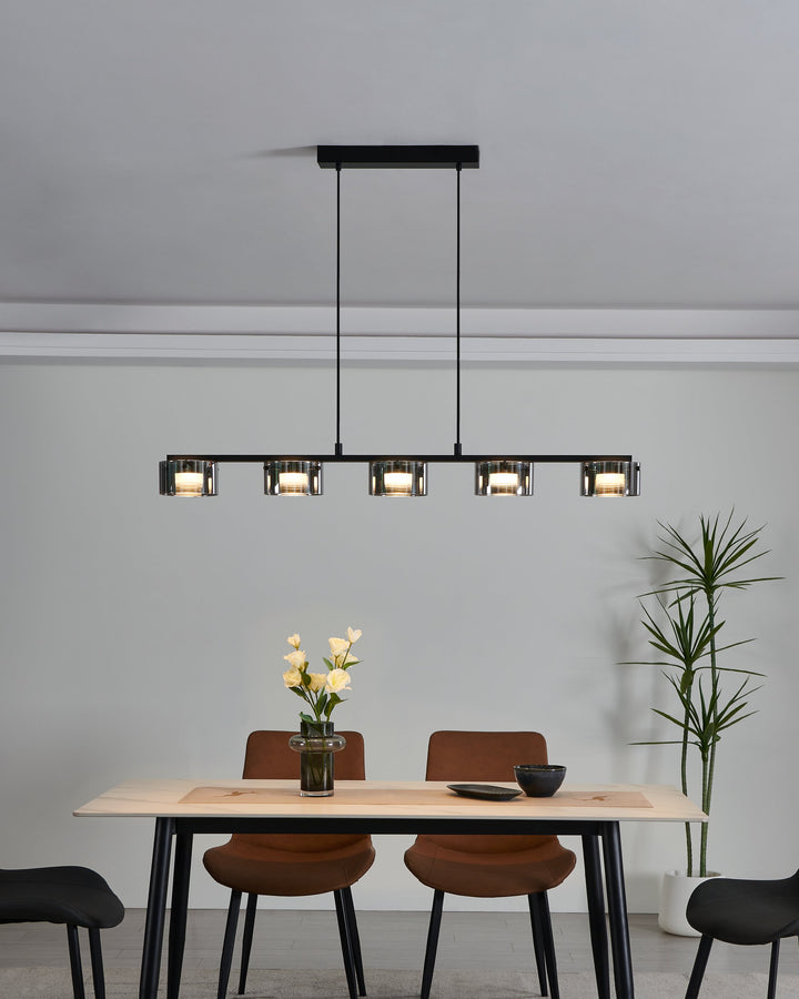 Hängeleuchte Copillos schwarz Glas bedampft schwarz-transparent 5X5,4W L:116 H:150 cm in