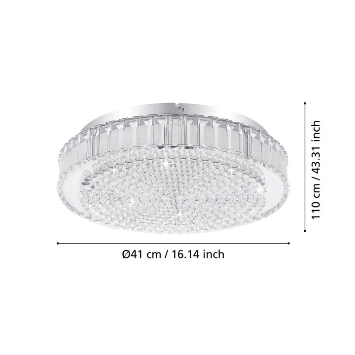 Deckenleuchte Balparda chrom Brillantglas klar 23,5W H:11 Ø 41 cm in