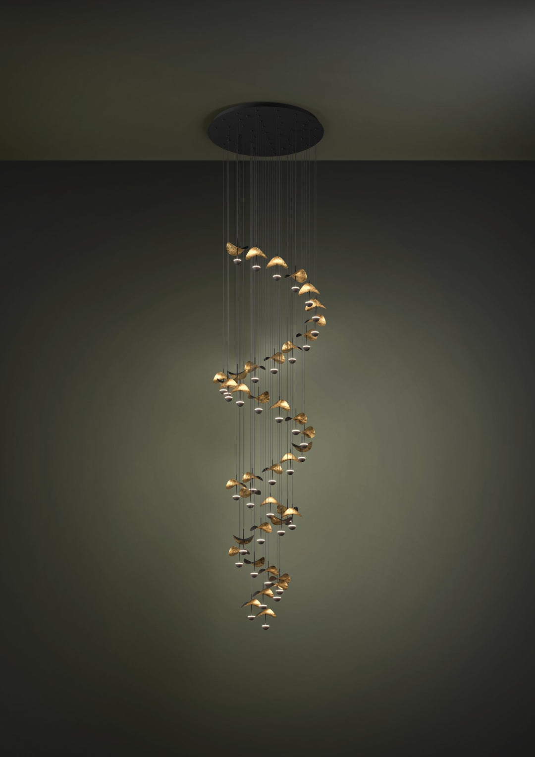Hanging lamp Dracera black steel black, gold 40X1,8W H:334 Ø 82 cm in