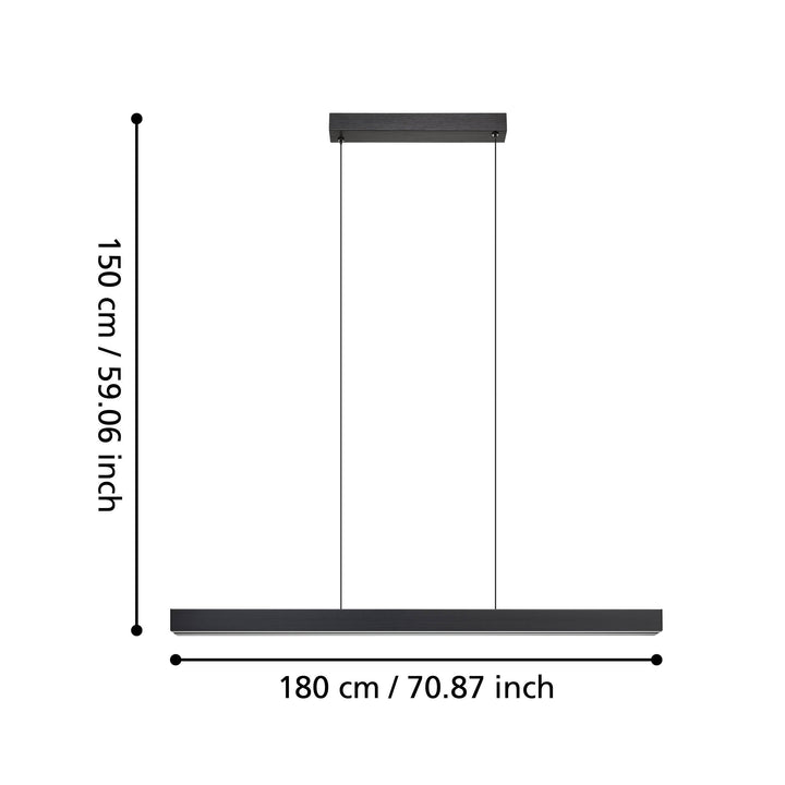 Montebuono hanging light black anodized plastic white 2X10W L:180 H:150 cm in