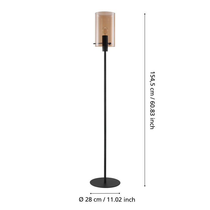 Stehleuchte Polverara mit Schalter schwarz Glas bedampft amber 1X40W H:155 Ø 18 cm in