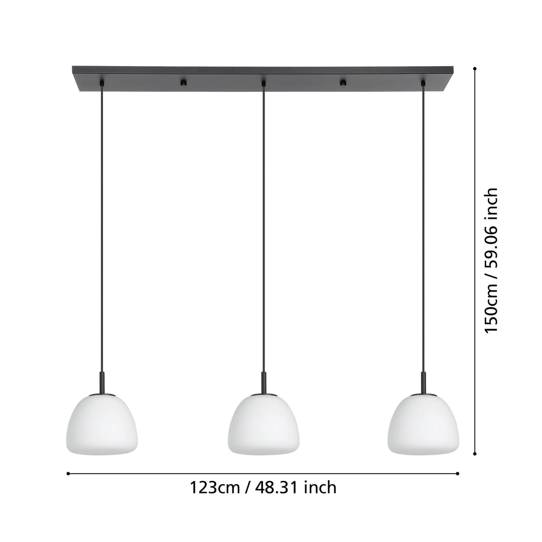 Hängeleuchte Balmes schwarz Glas opal-matt weiss 3X40W L:123 H:150 cm in