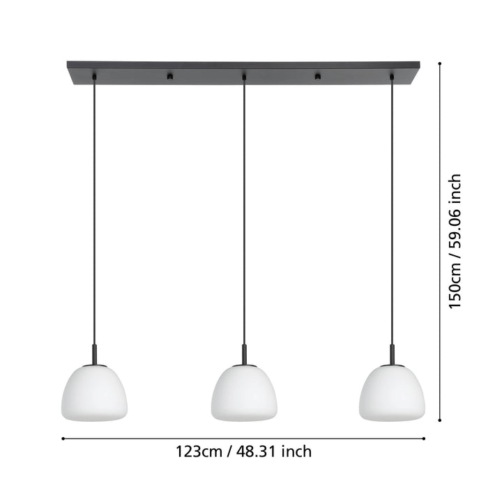Hängeleuchte Balmes schwarz Glas opal-matt weiss 3X40W L:123 H:150 cm in