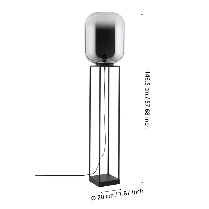 Stehleuchte Bulciago mit Schalter schwarz Glas bedampft schwarz-transparent 1X40W H:146,5 Ø 35 cm in