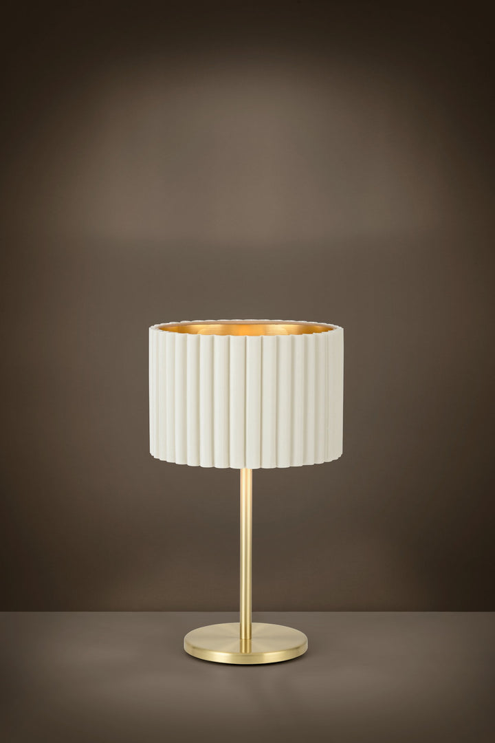 Tischleuchte Tamaresco mit Schalter messing-gebürstet Samt weiss, gold 1X40W H:52 Ø 30 cm in