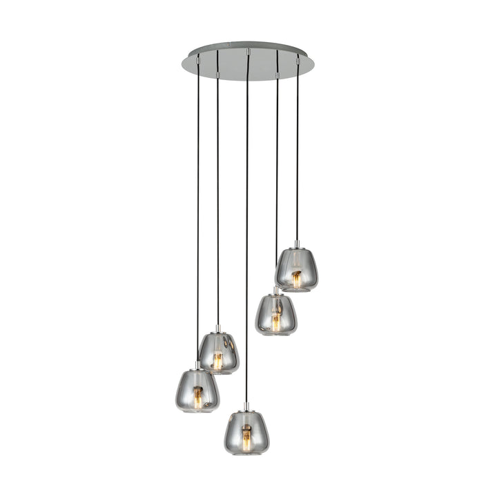 Hängeleuchte Albarino chrom Glas bedampft schwarz-transparent 5X40W H:150 Ø 55,5 cm in