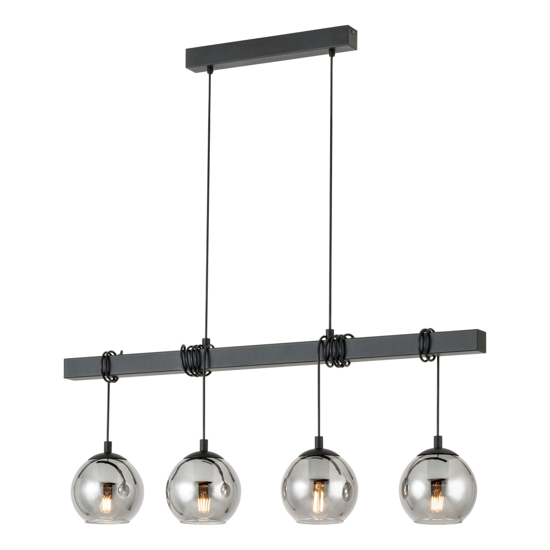 Hängeleuchte Argallo schwarz Glas bedampft schwarz-transparent 4X40W L:100 H:150 cm in