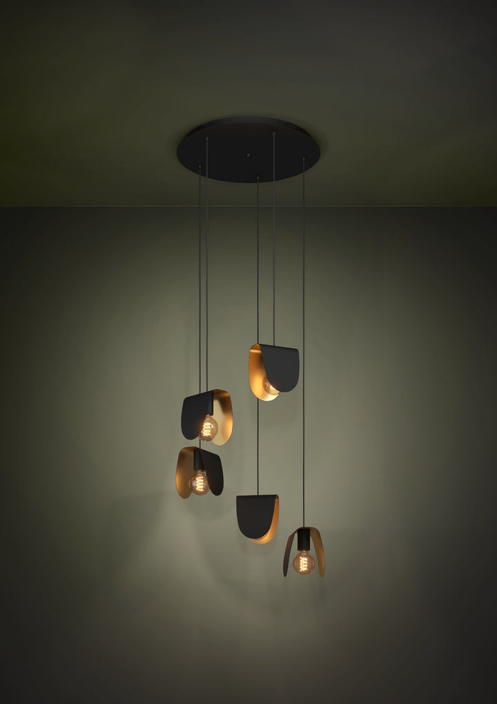 Hängeleuchte Serenara schwarz, gold 5X40W H:150 Ø 50 cm in