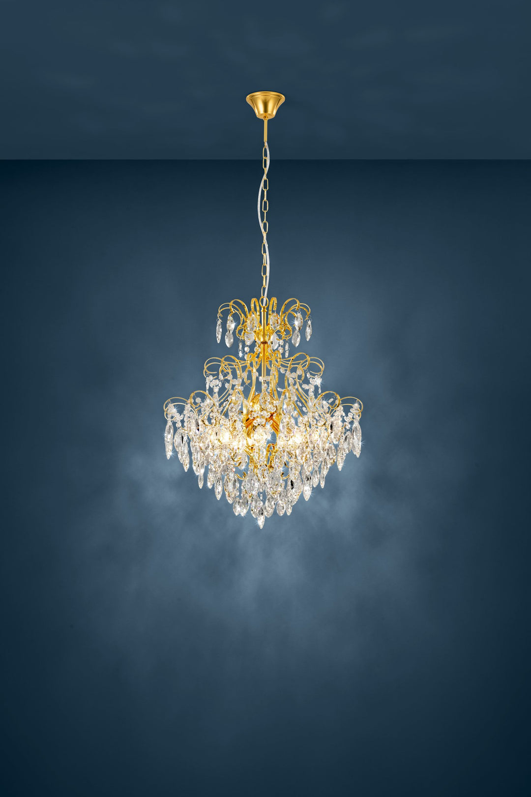 Hängeleuchte Fenoullet 1 messing Brillantglas klar 5X25W H:121 Ø 57,5 cm in