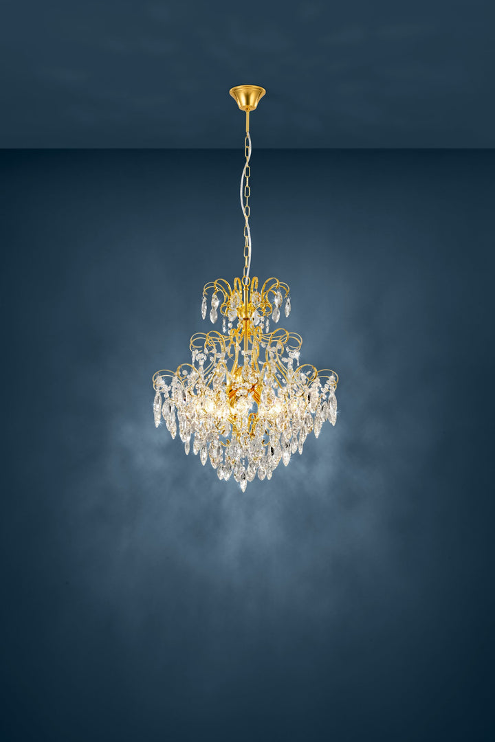 Hängeleuchte Fenoullet 1 messing Brillantglas klar 5X25W H:121 Ø 57,5 cm in