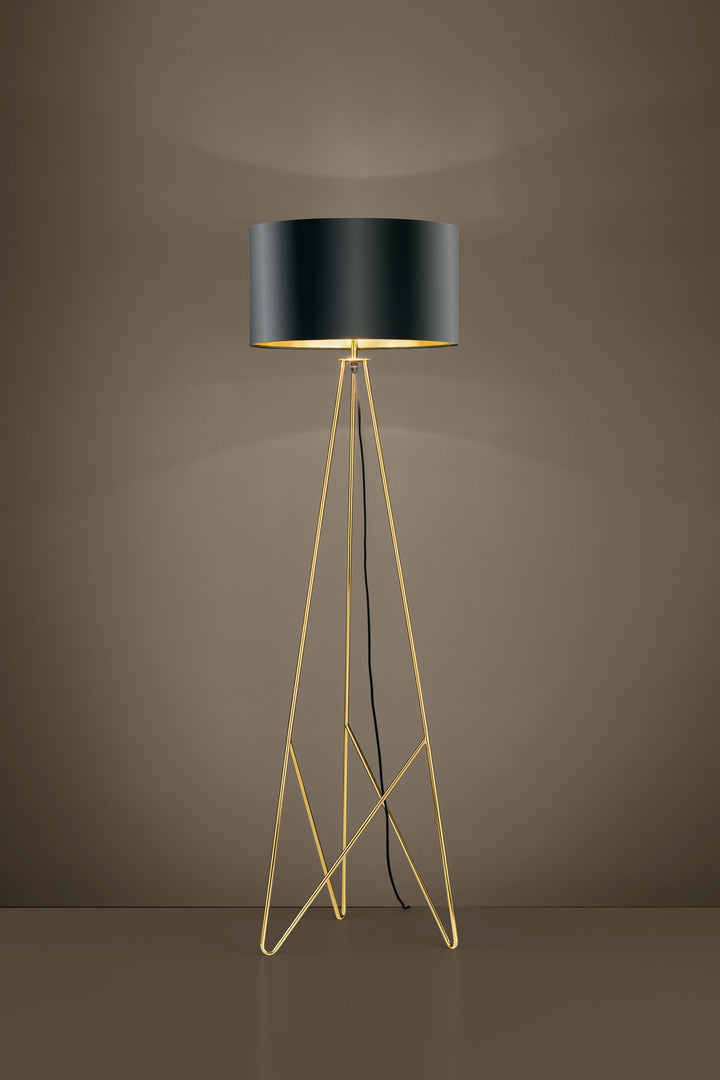 Stehleuchte Camporale mit Schalter messing Textil schwarz, gold 1X60W H:154 Ø 45 cm in