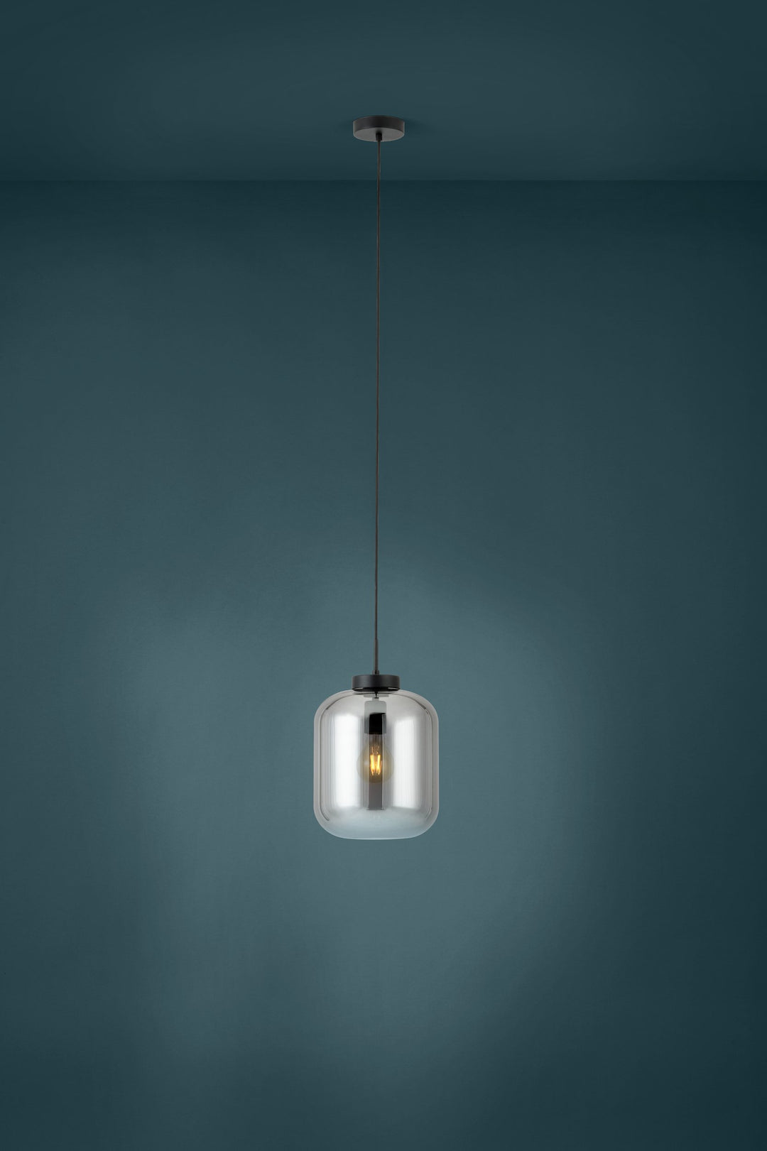 Hängeleuchte Bulciago schwarz Glas bedampft schwarz-transparent 1X40W H:150 Ø 25 cm in