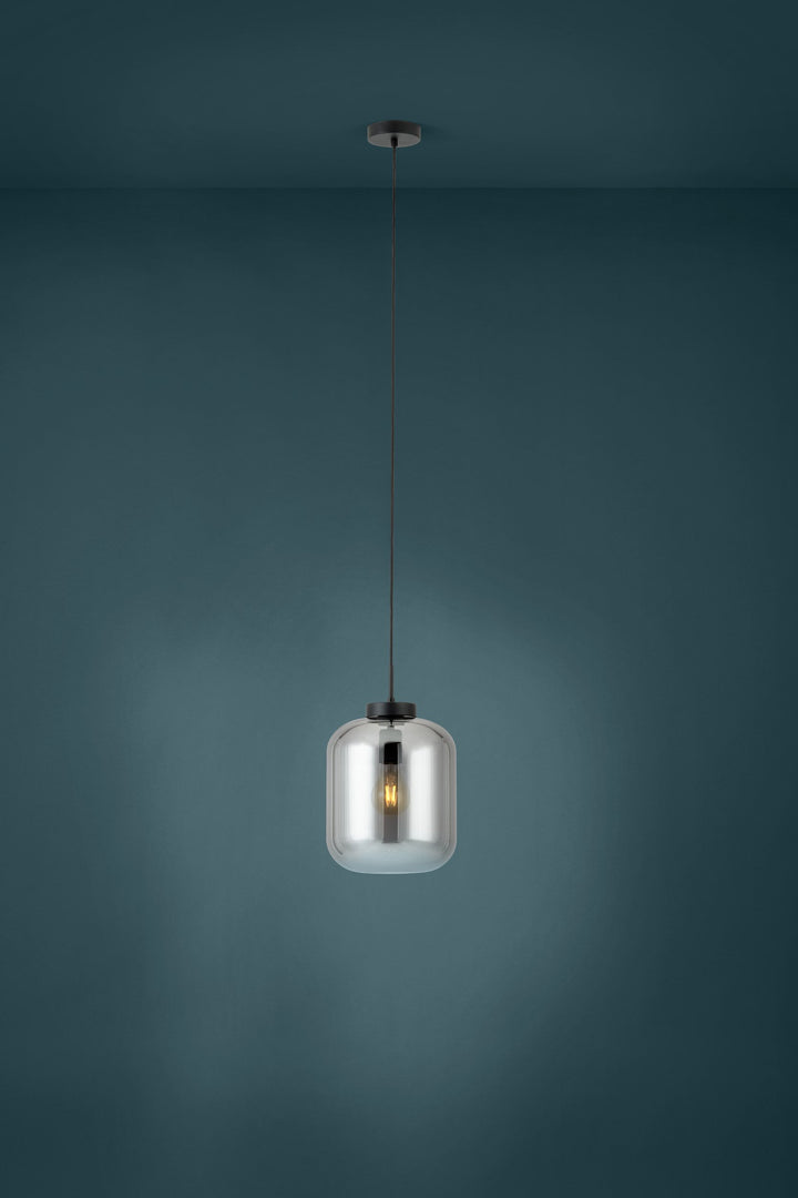 Hängeleuchte Bulciago schwarz Glas bedampft schwarz-transparent 1X40W H:150 Ø 25 cm in