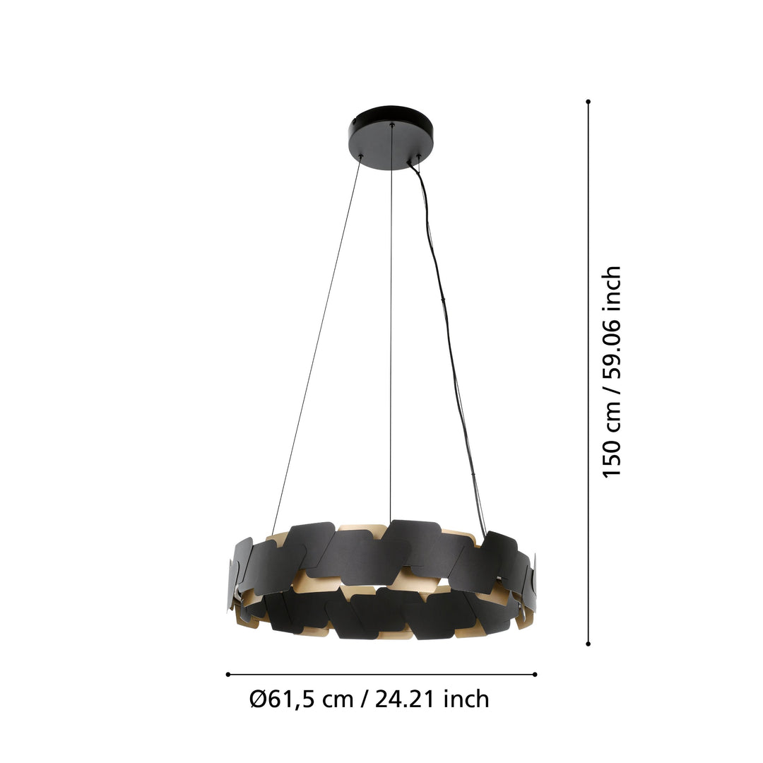 Hängeleuchte Altagracia schwarz, gold 2X36W H:150 Ø 61,5 cm in