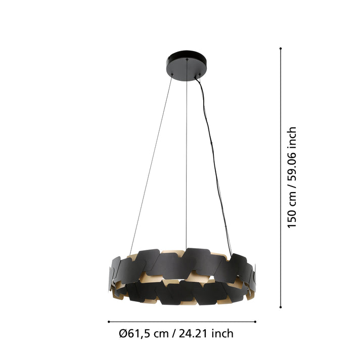 Hängeleuchte Altagracia schwarz, gold 2X36W H:150 Ø 61,5 cm in