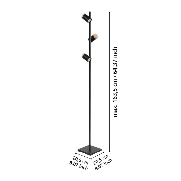 Stehleuchte Cartagena mit Schalter schwarz, braun 3X4,5W H:162,5 cm in