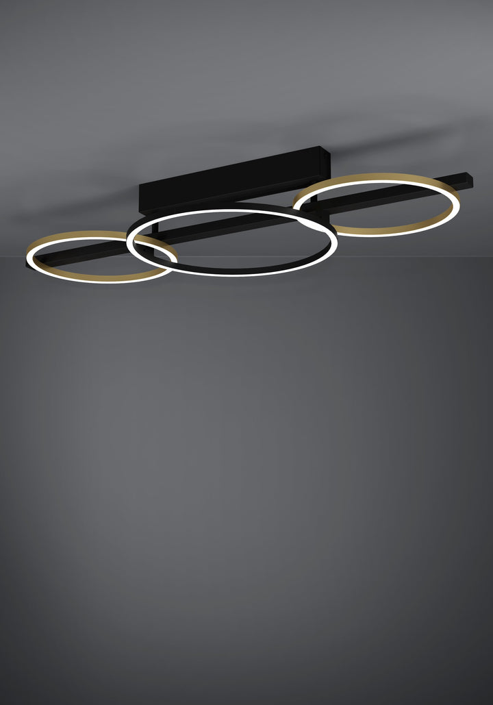 Deckenleuchte Lanacera schwarz, gold Kunststoff weiss 2X12,5W und 1X15,5W L:96,5 H:15,5 cm in