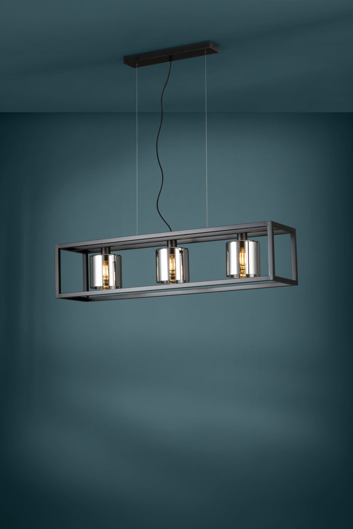 Hängeleuchte Brisling schwarz Glas bedampft schwarz-transparent 3X60W L:110 H:110 cm in