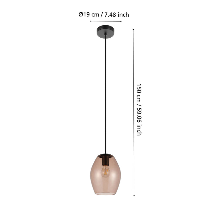 Hängeleuchte Estanys 1 schwarz Glas braun-transparent 1X40W H:150 Ø 19 cm in