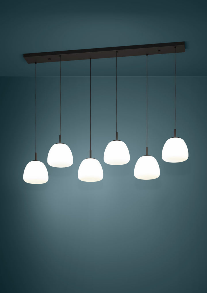 Hängeleuchte Balmes schwarz Glas opal-matt weiss 6X40W L:144,5 H:150 cm in