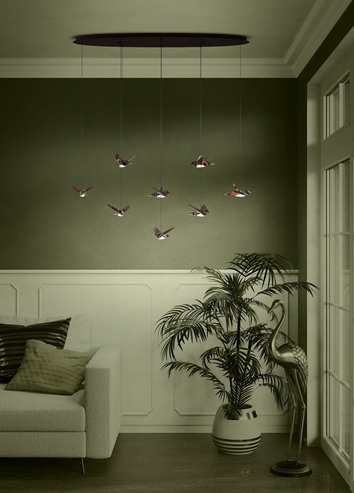Hanging lamp Paratebueno black steel, plastic nickel-nero, satin 8X4,2W L:116 H:150 cm in