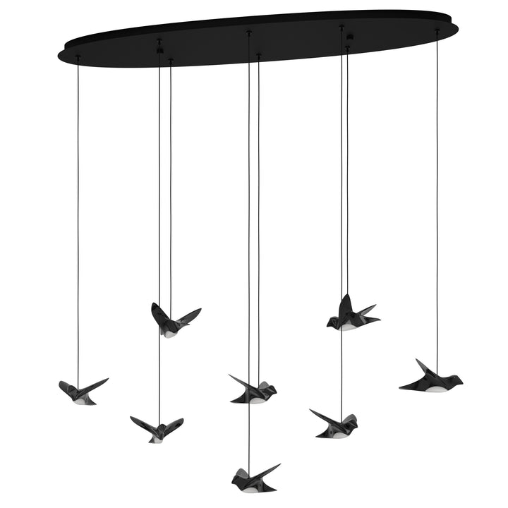 Hanging lamp Paratebueno black steel, plastic nickel-nero, satin 8X4,2W L:116 H:150 cm in