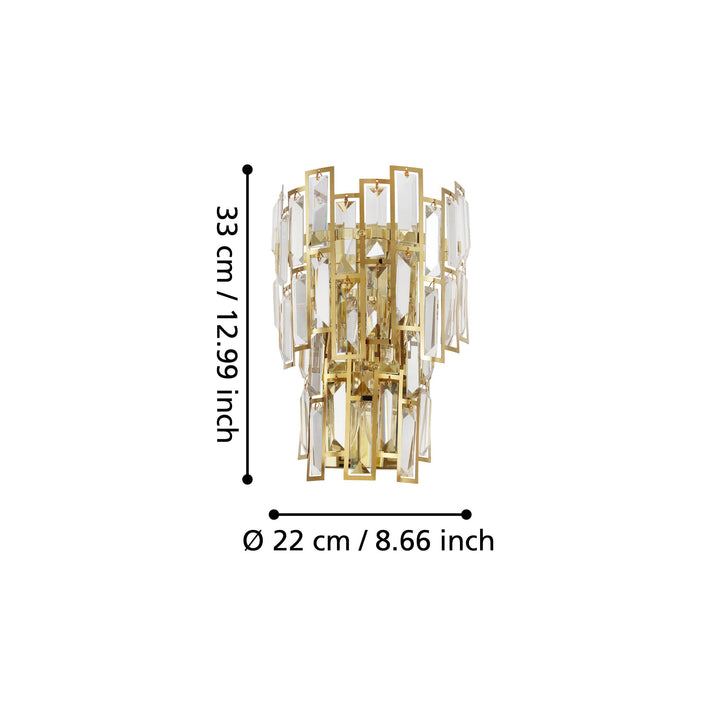 Wandleuchte Calmeilles messing Brillantglas klar 3X25W L:21,5 H:33 cm in