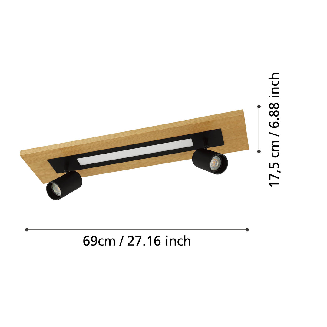 Deckenleuchte Torrestralle  braun, schwarz Kunststoff weiss 1X12W und 2X4,5W L:69 H:15 cm in
