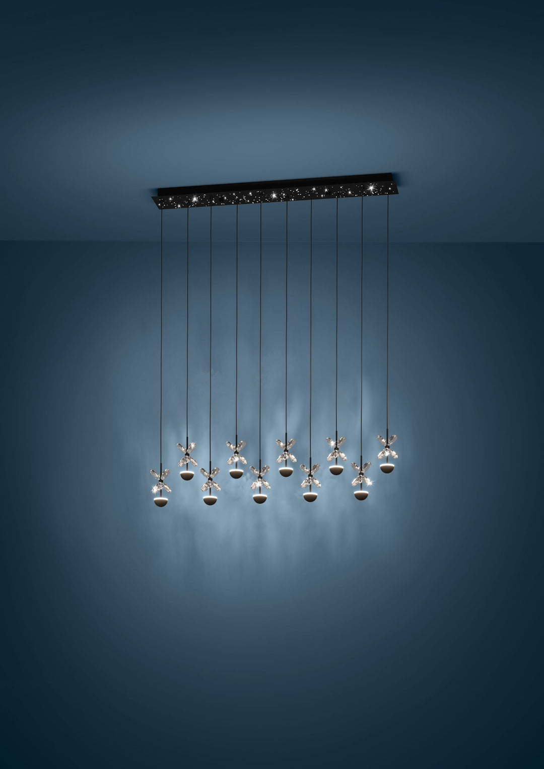 Hängeleuchte Pianopoli 2 schwarz Brillantglas klar 10X2,3W L:87 H:150 cm in