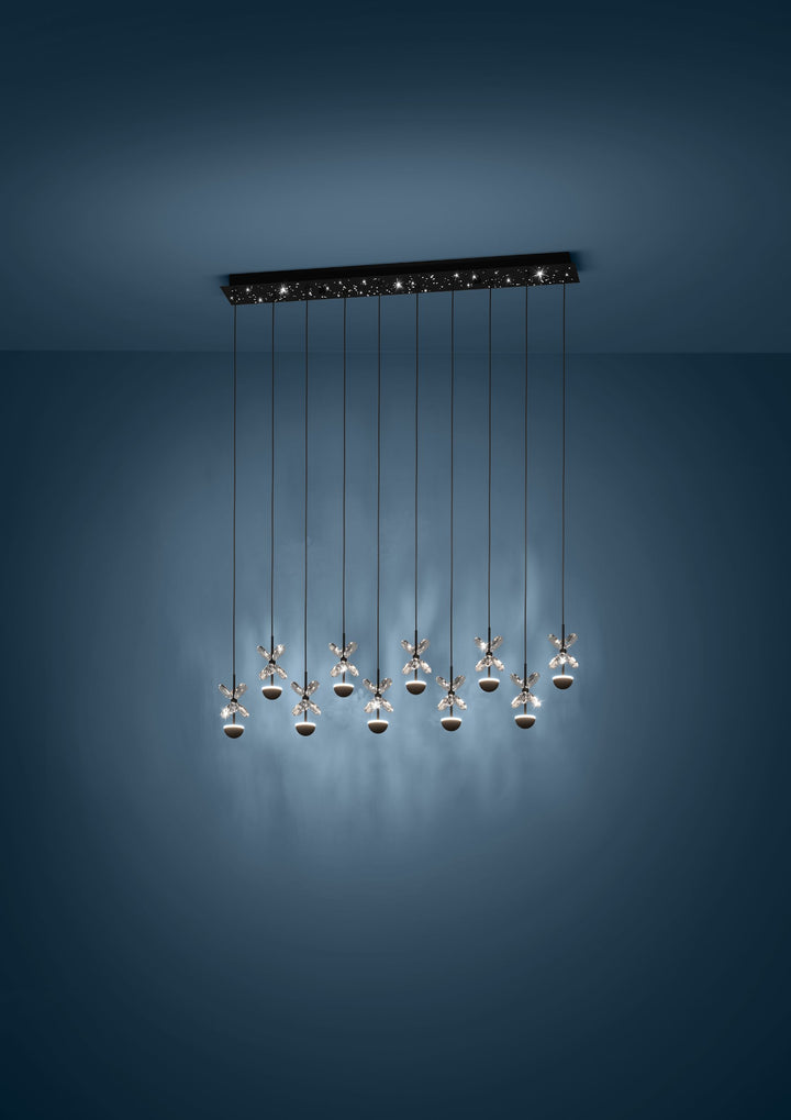 Hängeleuchte Pianopoli 2 schwarz Brillantglas klar 10X2,3W L:87 H:150 cm in