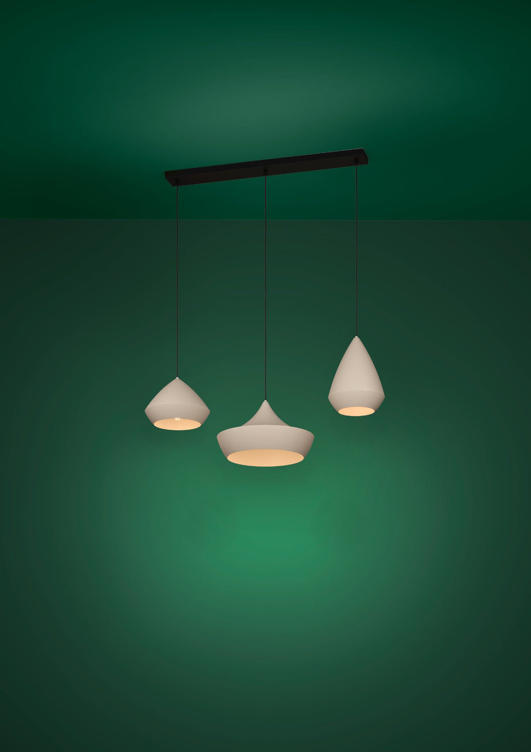 Torremolinos hanging light black steel sand colored 3X28W L:93 H:150 cm in