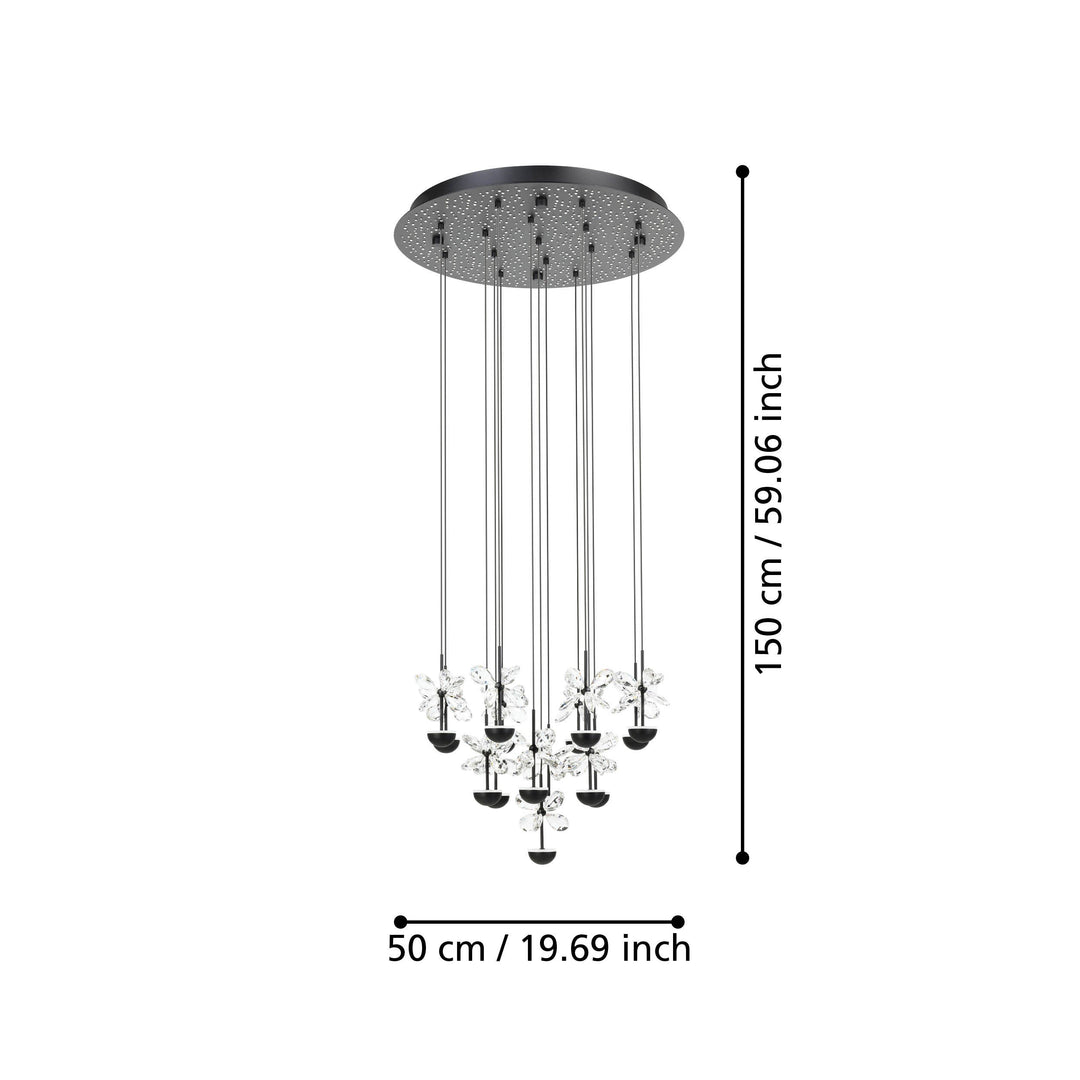 Hängeleuchte Pianopoli 2 schwarz Brillantglas klar 15X1,8W H:150 Ø 50 cm in