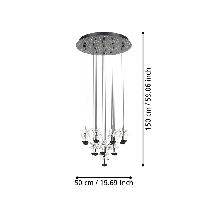 Hängeleuchte Pianopoli 2 schwarz Brillantglas klar 15X1,8W H:150 Ø 50 cm in