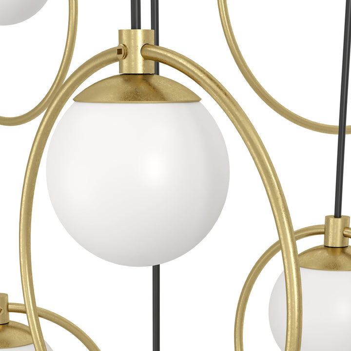 Portocolom hanging light brass, gold glass opal matt white 17X3W H:220 Ø 78 cm in