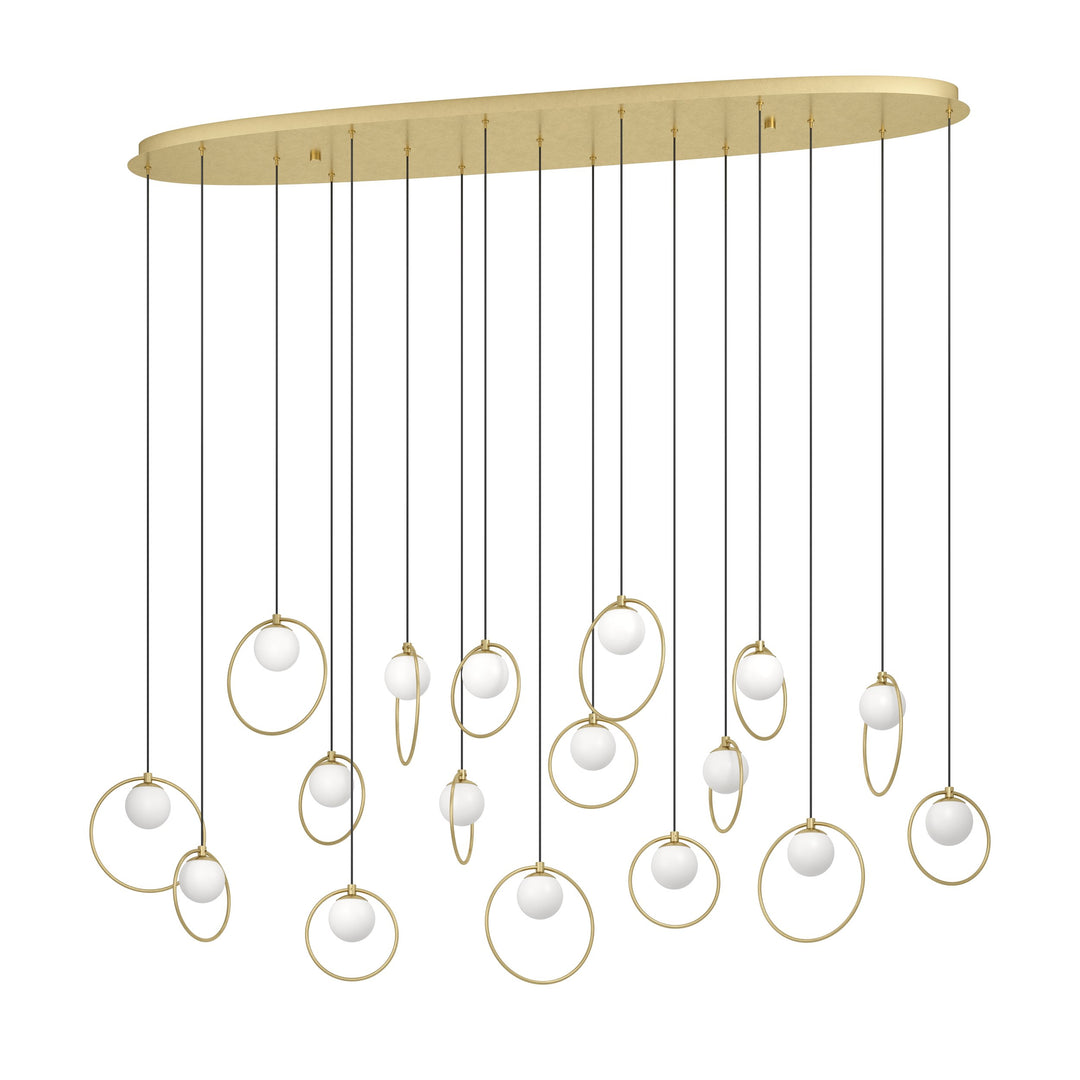 Portocolom hanging light brass, gold glass opal matt white 17X3W L:148 H:220 cm in