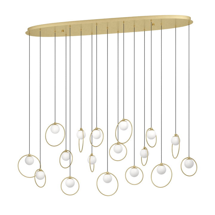 Portocolom hanging light brass, gold glass opal matt white 17X3W L:148 H:220 cm in