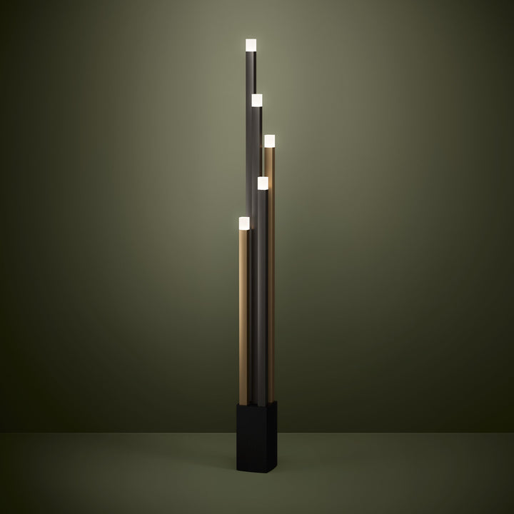 Stehleuchte Estanterios mit Dimmer (Touchdimmer) schwarz, braun, gold Kunststoff satiniert 5X3,7W H:160 cm in