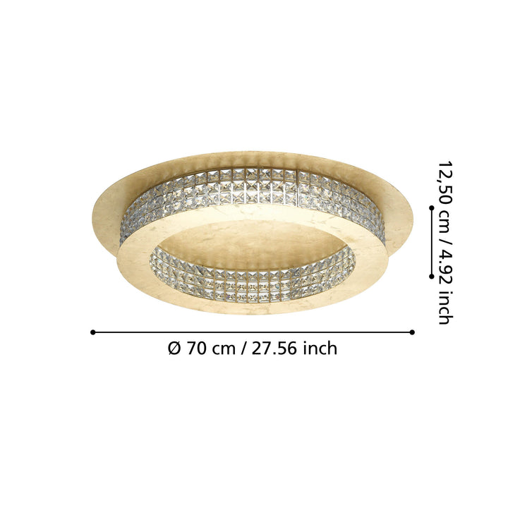 Deckenleuchte Principe  goldfarben Brillantglas klar 14X3,15W H:12,5 Ø 70 cm in