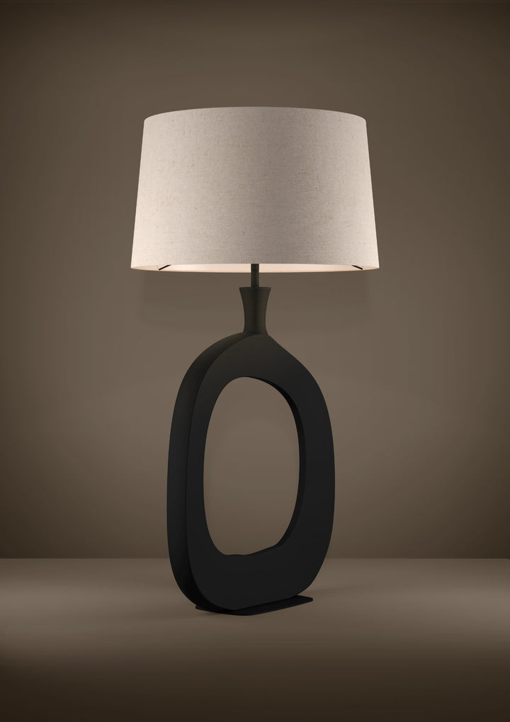 Tischleuchte Diezma mit Schalter schwarz Textil, Leinen natur 1X60W H:88 Ø 45 cm in