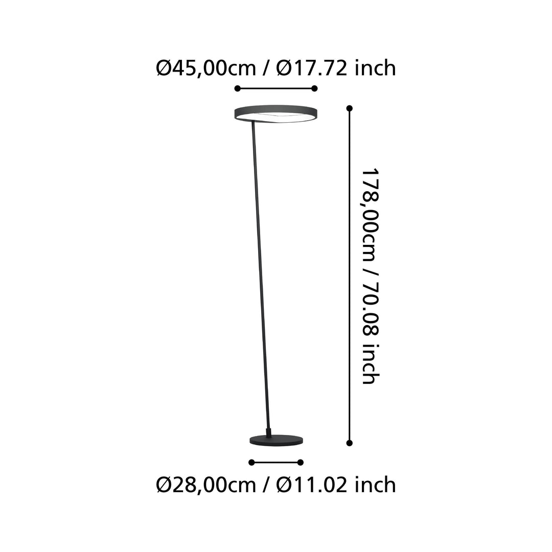 Stehleuchte Caredara mit Dimmer (Touchdimmer) schwarz Kunststoff weiss 23W H:178 Ø 45 cm in