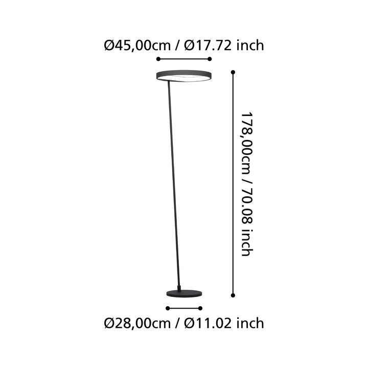 Stehleuchte Caredara mit Dimmer (Touchdimmer) schwarz Kunststoff weiss 23W H:178 Ø 45 cm in