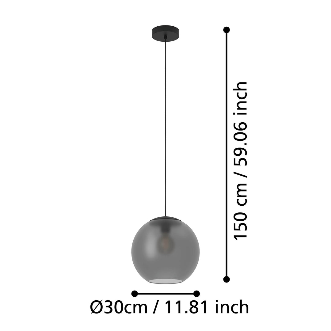 Hängeleuchte Arangona schwarz Glas grau matt 1X40W H:150 Ø 30 cm in