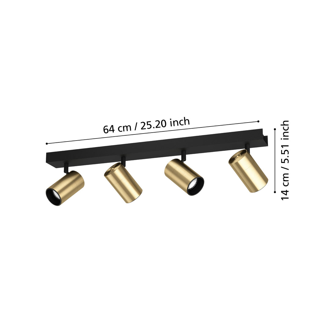 Spot Cumaribo black, brass 4X4.5W L:64 cm in
