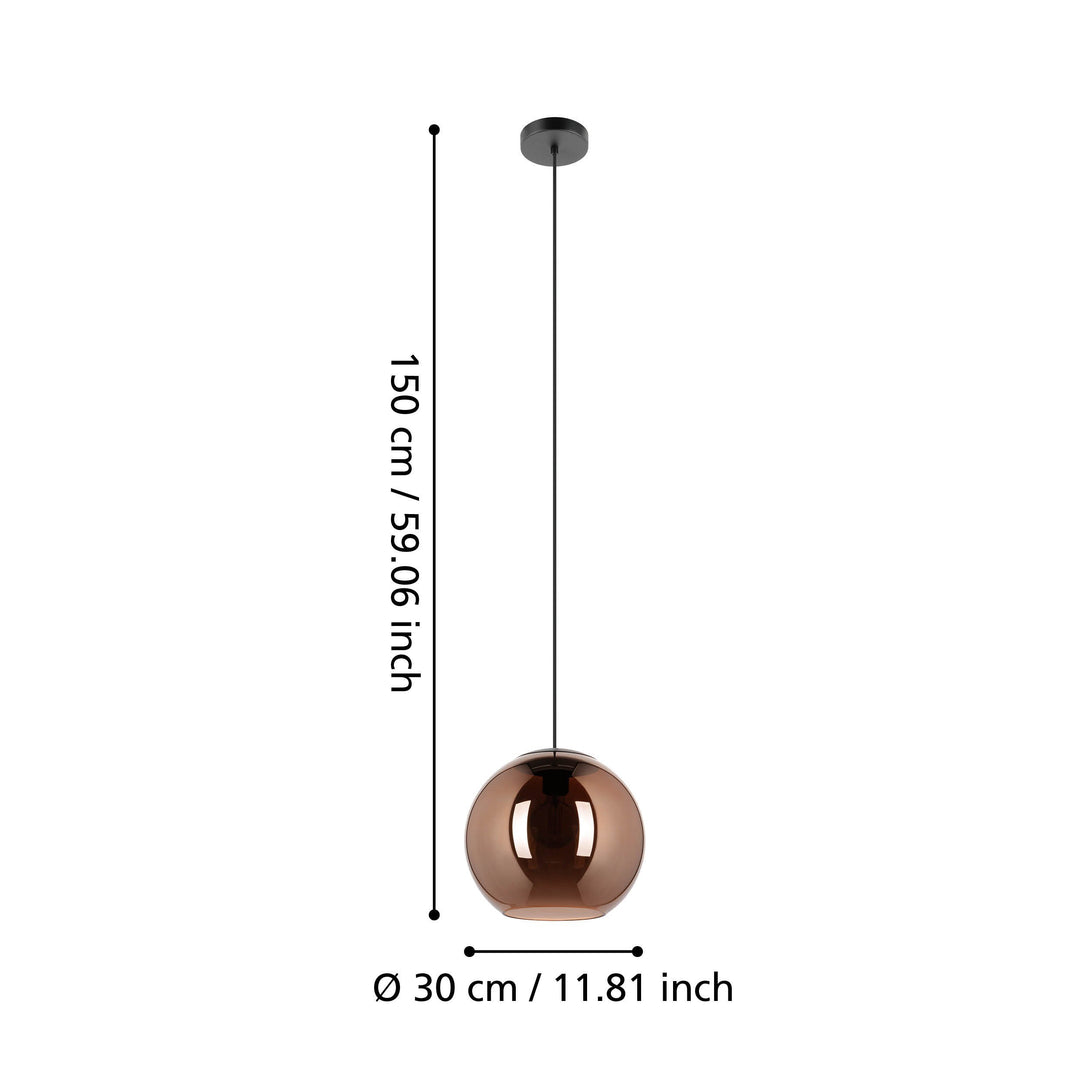 Hängeleuchte Cordoba schwarz Glas bedampft kupferfarben 1X40W H:150 Ø 30 cm in