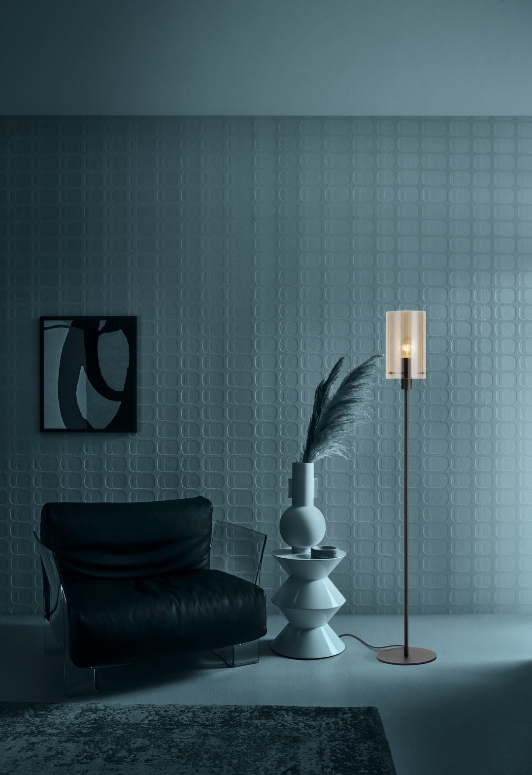 Floor lamp Polverara with switch black glass vaporized amber 1X40W H:155 Ø 18 cm in