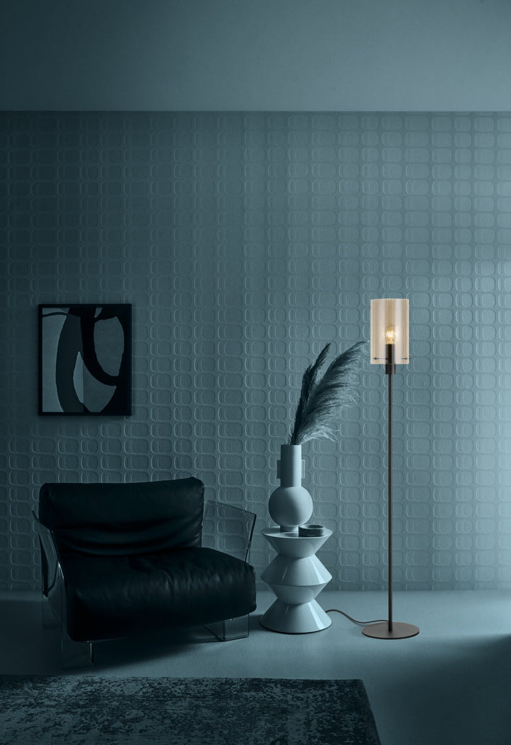 Floor lamp Polverara with switch black glass vaporized amber 1X40W H:155 Ø 18 cm in