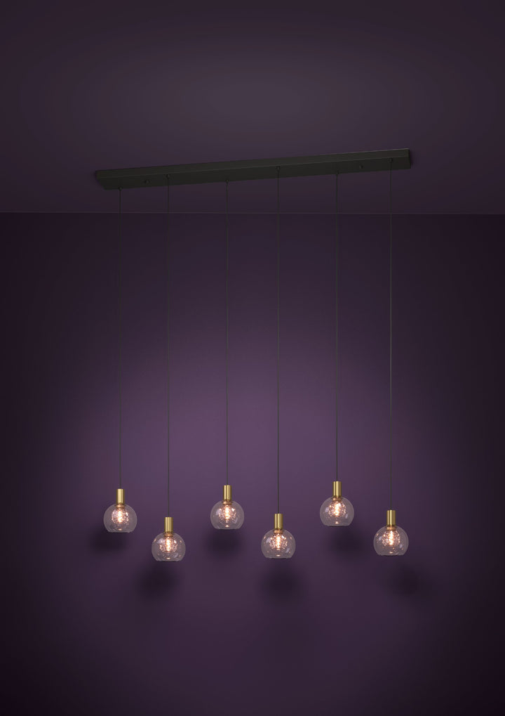Hängeleuchte Terque schwarz, messing-gebürstet Glas klar 6X5,4W L:138 H:150 cm in