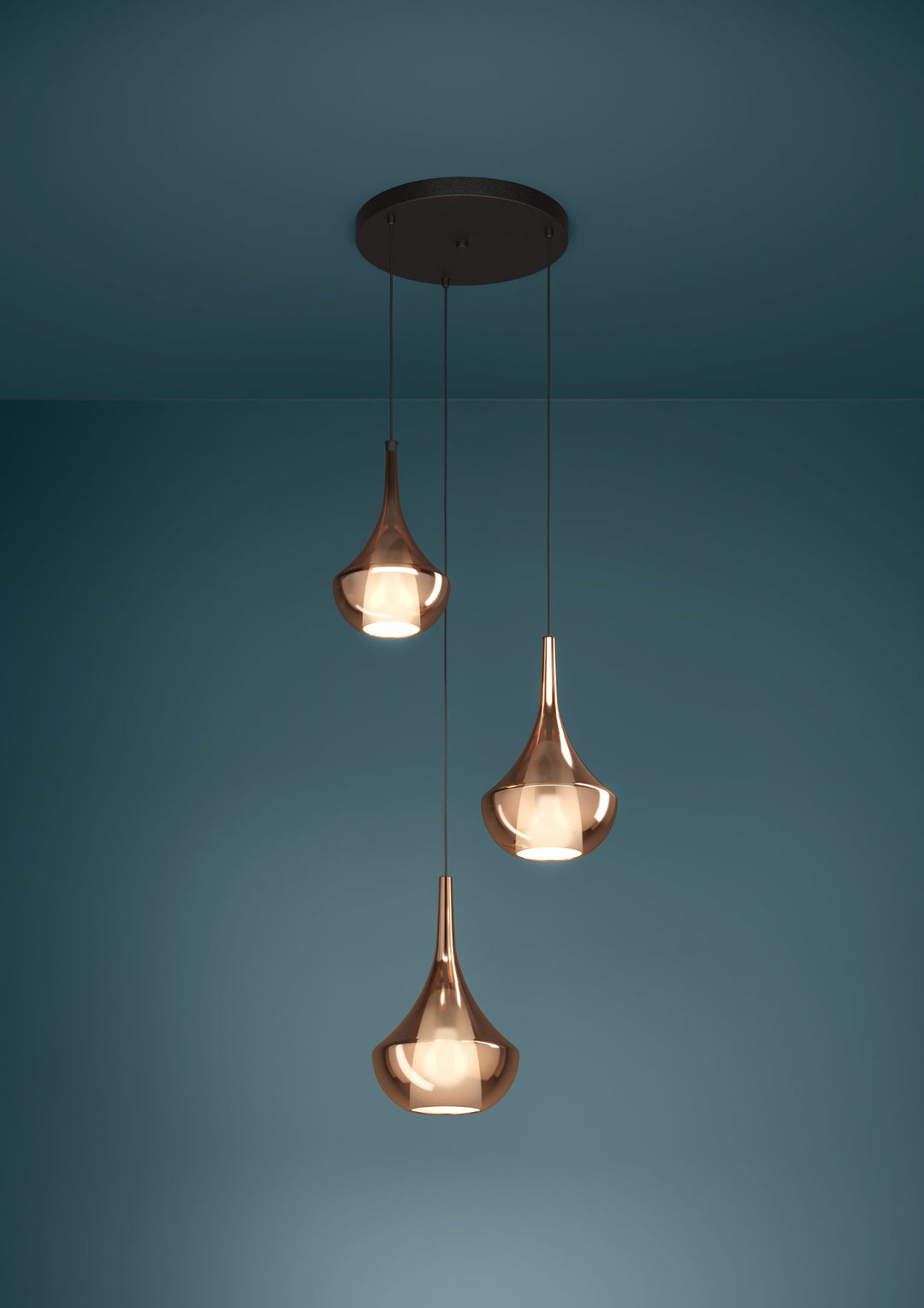 Hängeleuchte Almoster schwarz Glas bedampft kupferfarben 3X28W H:150 Ø 55 cm in
