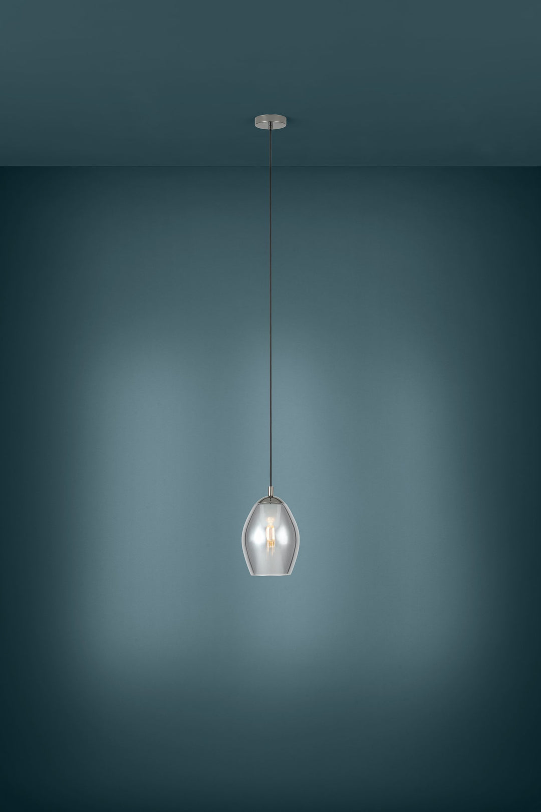 Hängeleuchte Estanys nickel-nero Glas bedampft schwarz-transparent 1X60W H:150 Ø 19 cm in